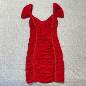 Oh Polly Red Rouched Mini Dress